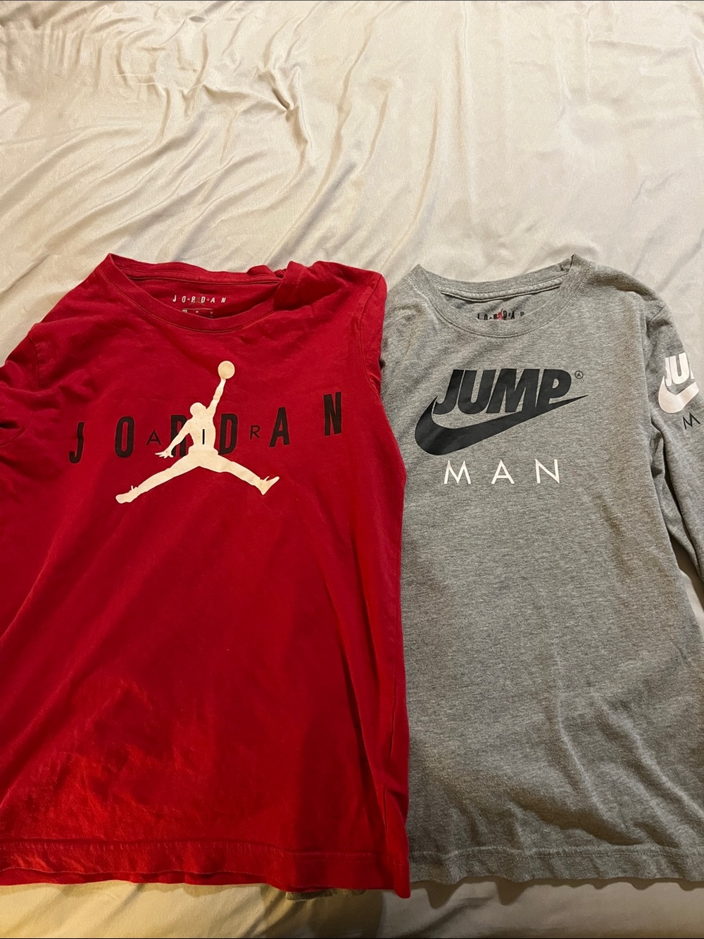 Jordan Kids' Long-Sleeve Tees in Red and Gray - Jumpman Logos, Medium 10-12
